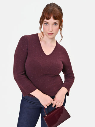 Jersey Curvy rojo burdeos con detalles brillantes