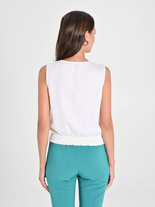 Crossover Top in White Satin