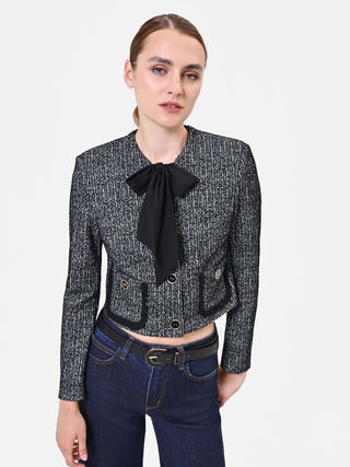 Cropped Black Jacket with Maxi Bow