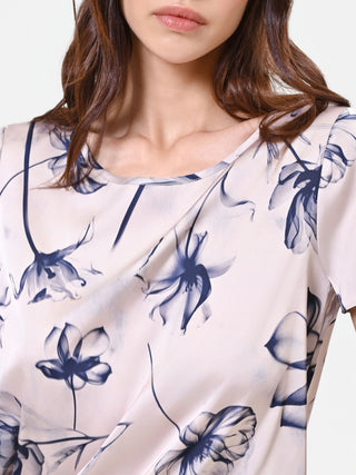 Navy Blue Floral-Print Blouse