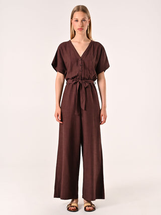 Combinaison marron chocolat en lin et coton
