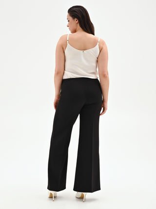 Pantalone Curvy nero a palazzo in scuba crèpe
