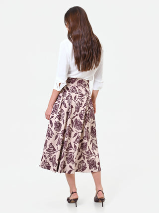 Jacquard-Rock mit floralem Muster in Bordeauxrot