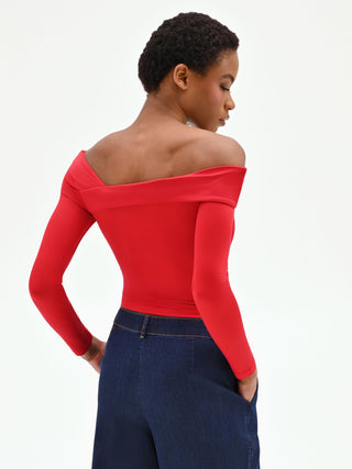 Red Asymmetric Neckline T-shirt