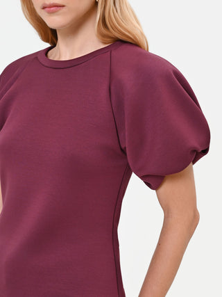 T-shirt bordeaux rosso con maniche a palloncino in tessuto strutturato