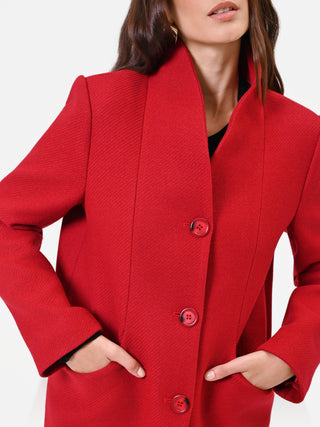 Manteau rouge à simple boutonnage et col officier
