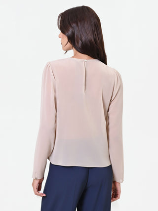Taupefarbene Bluse mit asymmetrischer Rüsche