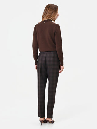 Pantalone in misto viscosa marrone a quadri