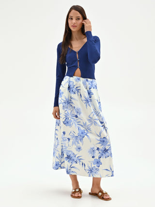 Watercolor Floral Print Maxi Skirt