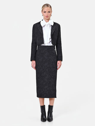 Giacca cropped nera in tessuto jacquard