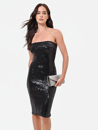 Strapless Black Sequin Sheath Dress