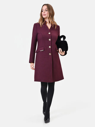 Cappotto bordeaux con bottoni gioiello