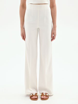 Crease-Front White Palazzo Trousers
