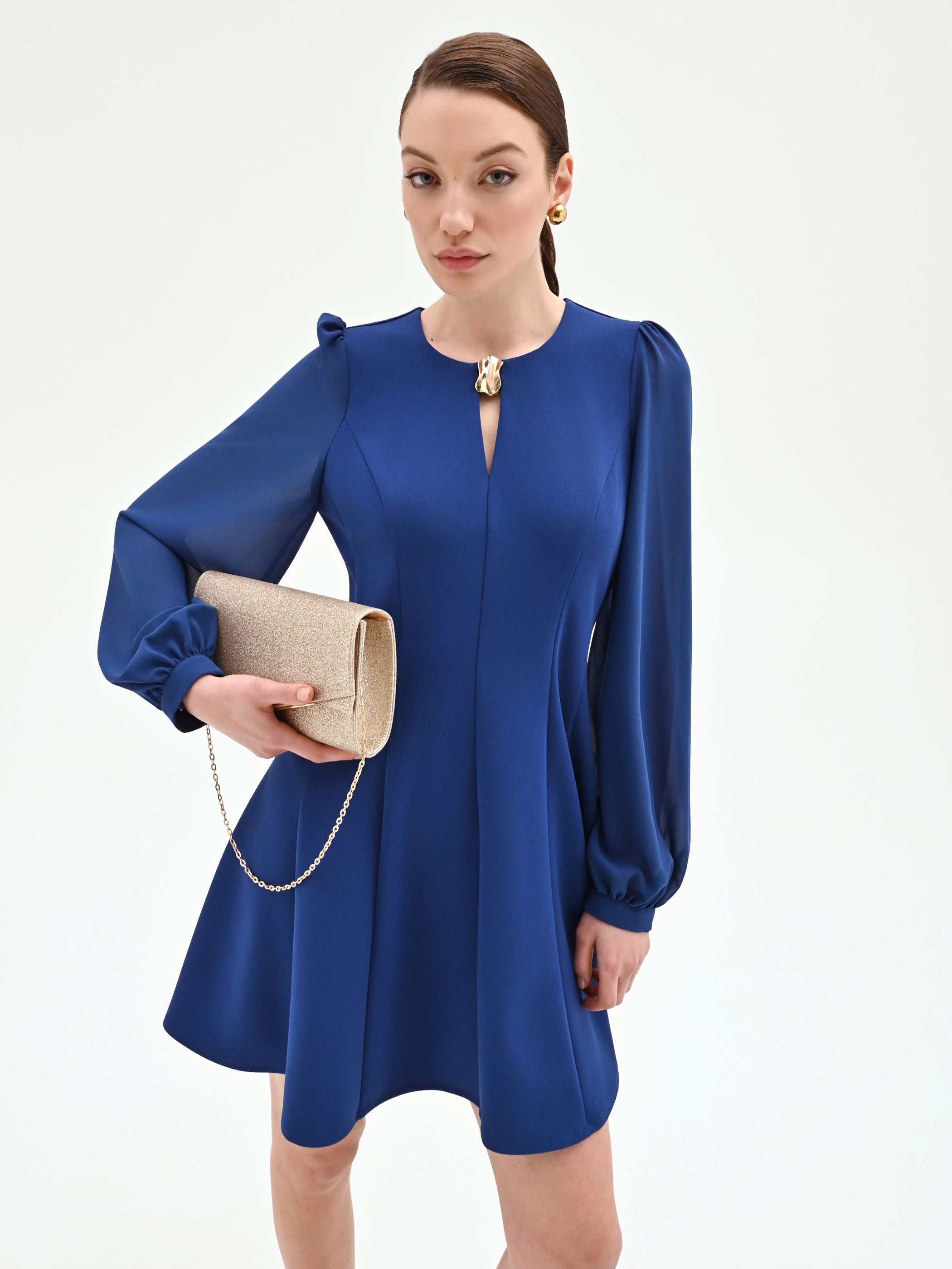 YMING Abito Casual Donna A Maniche Corte - Tunica Mini Lunga Al Ginocchio, Blu Reale, Taglie Forti Fino A 5XL