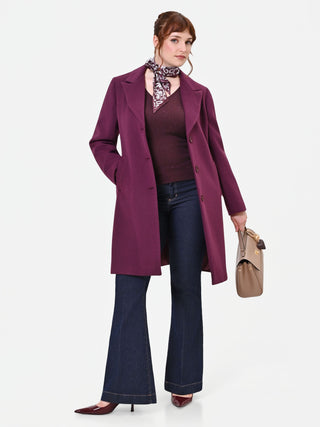 Manteau Curvy à simple boutonnage rouge bordeaux en velours