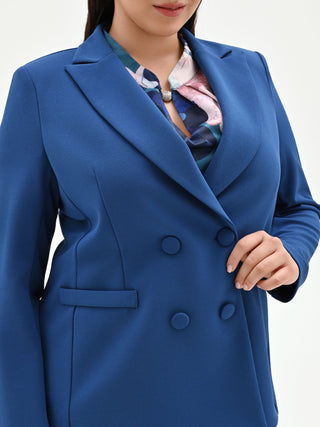 Plus Size Bright Blue Double-Breasted Scuba Crêpe Blazer