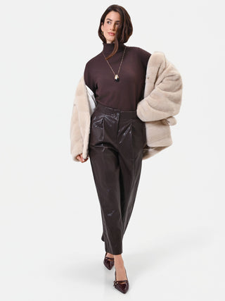 Brown Coated Pleated Trousers