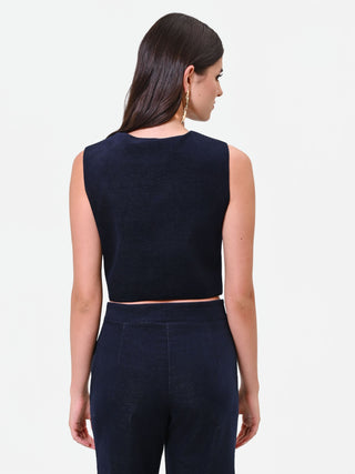 Navy Blue Velvet Vest with Buttons