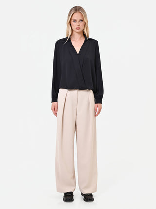 Black Satin Wrap Blouse