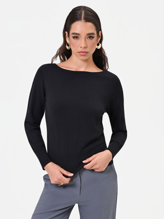 Black Viscose Boat Neck Sweater