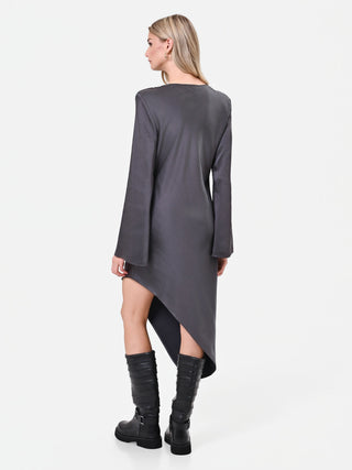 Robe midi asymétrique gris anthracite avec application