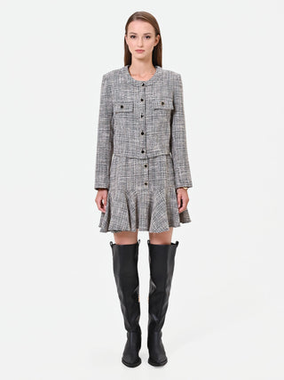 Grey Bouclé-Effect Cropped Jacket