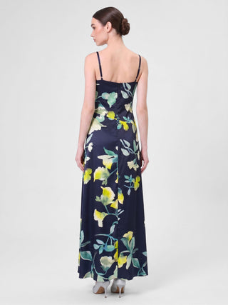 Abito lungo blu navy a fantasia floreale
