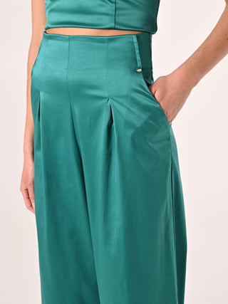 Royal Green Structured Satin Trousers