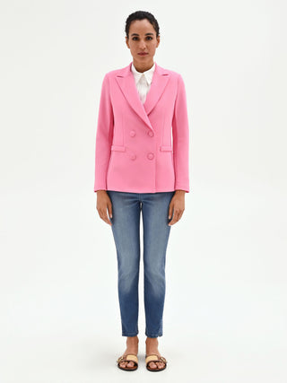 Pink Double-Breasted Blazer with Self-Covered Buttons