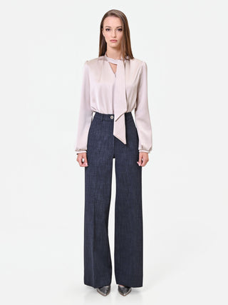Satinbluse in Taupe-Beige mit Schluppe