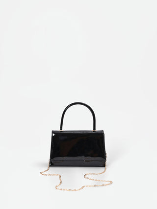 Bolso de mano negro efecto charol brillante