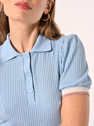 Knitted Polo Shirt in Light Blue Lurex