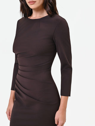 Robe fourreau drapée brun foncé