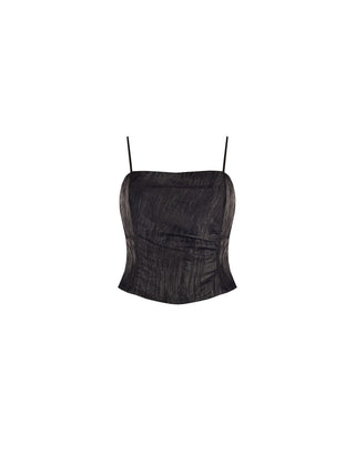 Black Crinkled Bustier Top