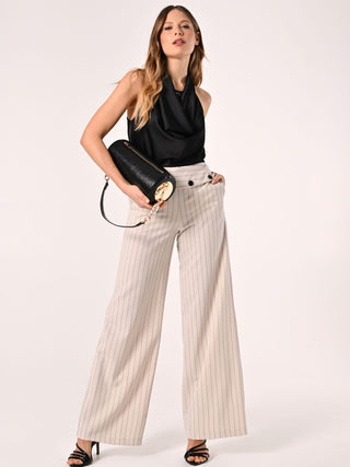 White Trousers with Blue Stripes
