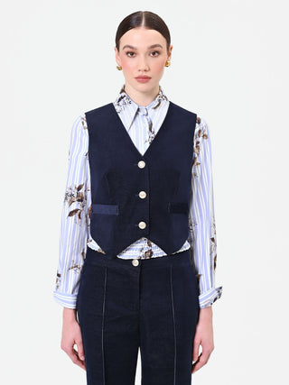 Gilet blu navy sagomato in velluto