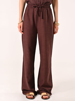 Pantalon ample marron chocolat en lin et coton