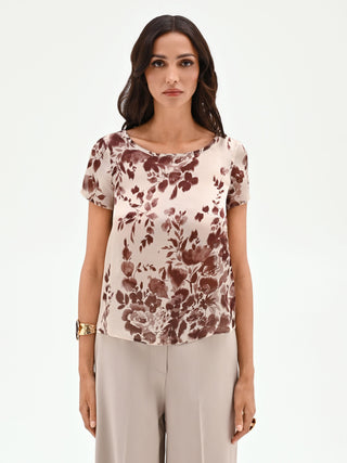 Chocolate Floral-Print Satin Blouse