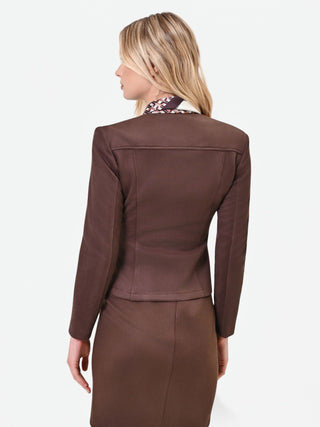 Dunkelbraune Kunstlederjacke mit Schößchen