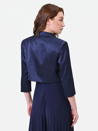 Navy Blue Bolero Jacket with Satin Lapels