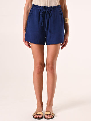 Pantaloni Ampi Corti in Cotone Blu