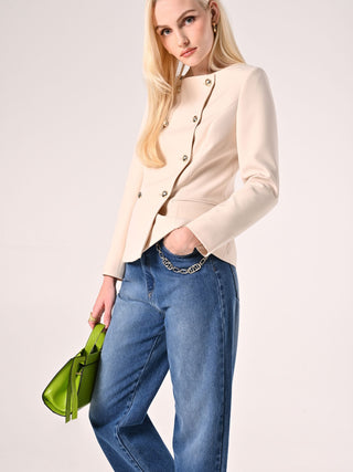 Double-Breasted Jacket in Beige Technical Fabric