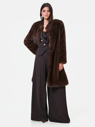 Cappotto girocollo effetto pelliccia marrone moro