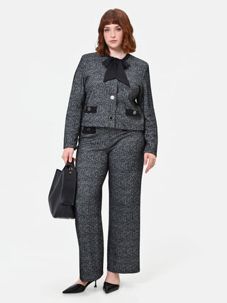 Schwarze Curvy-Hose mit geradem Bein aus Bouclé