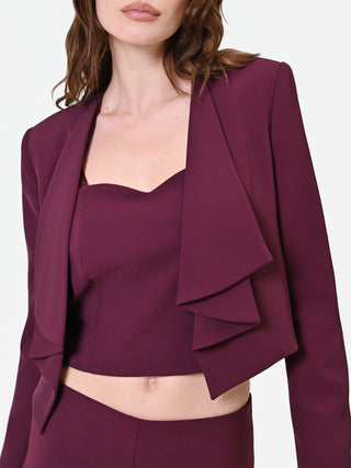 Burgundy Red Cropped Jacket with Cascading Lapels
