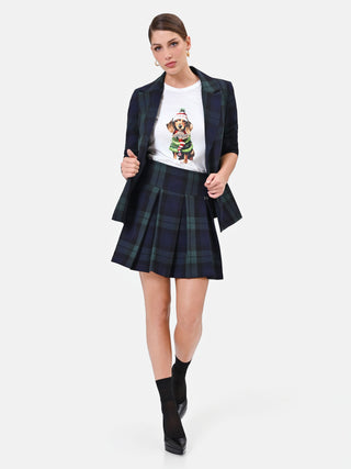 Blue Tartan Viscose-Blend Pleated Skirt
