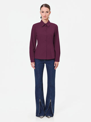Blouse chemise rouge bordeaux à coutures structurées