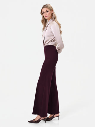 Pantalone a palazzo bordeaux in scuba mano crepe