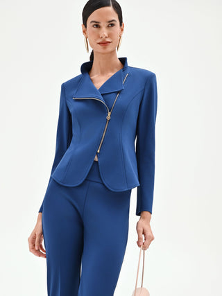 Bright blue jacket with asymmetrical zip