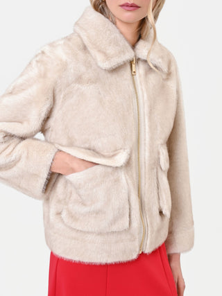Cremeweiße Cropped-Jacke in Felloptik